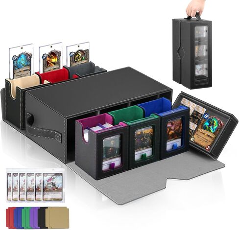 صندوق MTG Commander Deck Box، حافظة بطاقات معيارية مكونة من 6 أسطح مع صينية النرد، تحمل أكثر من 600 بطاقة مزدوجة الأكمام، حاملات بطاقات مغناطيسية 35PT، صندوق تخزين بطاقات التداول قابل للإزالة لـ TCG وEDH، متعدد الألوان in Saudi Arabia