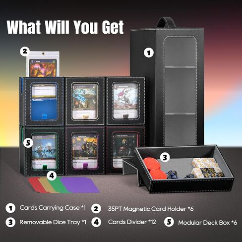 صندوق MTG Commander Deck Box، حافظة بطاقات معيارية مكونة من 6 أسطح مع صينية النرد، تحمل أكثر من 600 بطاقة مزدوجة الأكمام، حاملات بطاقات مغناطيسية 35PT، صندوق تخزين بطاقات التداول قابل للإزالة لـ TCG وEDH، متعدد الألوان in Saudi Arabia