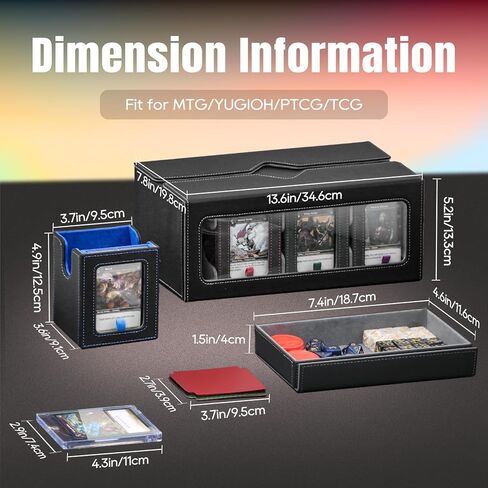 صندوق MTG Commander Deck Box، حافظة بطاقات معيارية مكونة من 6 أسطح مع صينية النرد، تحمل أكثر من 600 بطاقة مزدوجة الأكمام، حاملات بطاقات مغناطيسية 35PT، صندوق تخزين بطاقات التداول قابل للإزالة لـ TCG وEDH، متعدد الألوان in Saudi Arabia