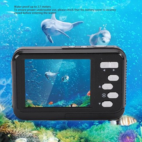 Yunseity 4K Water Proof Camera, 48MP UHD Dual Screen Selfie 16X Zoom Autofocus 3.5M Underwater Camera with 256GB SD Card Support, for Diving Snorkeling Swimming (Black) in Kuwait