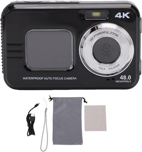 Yunseity 4K Water Proof Camera, 48MP UHD Dual Screen Selfie 16X Zoom Autofocus 3.5M Underwater Camera with 256GB SD Card Support, for Diving Snorkeling Swimming (Black) in Kuwait