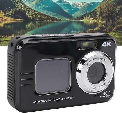 Yunseity 4K Water Proof Camera, 48MP UHD Dual Screen Selfie 16X Zoom Autofocus 3.5M Underwater Camera with 256GB SD Card Support, for Diving Snorkeling Swimming (Black) in Kuwait
