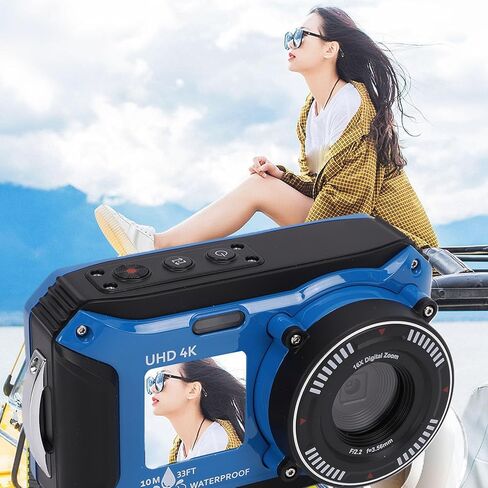 4K Underwater Camera | 64MP Dual Screen with 33FT Water Proof, Autofocus & 128GB Expandable Storage for Snorkeling Vacations in Kuwait