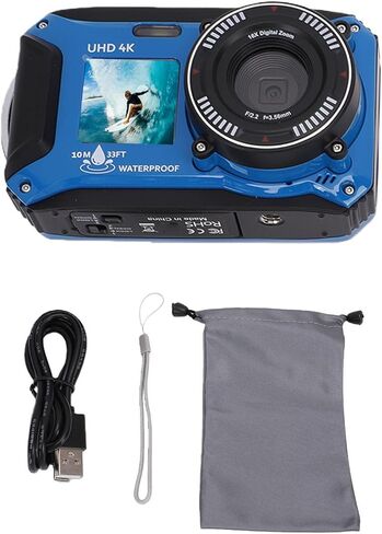 4K Underwater Camera | 64MP Dual Screen with 33FT Water Proof, Autofocus & 128GB Expandable Storage for Snorkeling Vacations in Kuwait