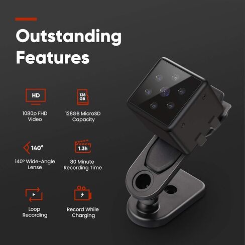 Mini Spy Cam 1080p Full HD - كاميرا فيديو مخفية قابلة للتركيب مع كشف الحركة والرؤية الليلية - كاميرا تجسس صغيرة للسيارة والمراقبة - كاميرا شرطي - كاميرات تجسس صغيرة - تدعم SD من 8 إلى 128 جيجابايت in Kuwait