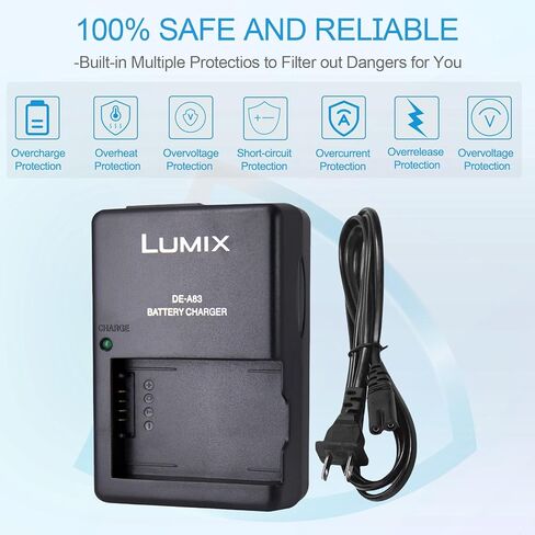 DE-A83 DMW-BMB9 Battery Charger for Panasonic DE-A84 Charger Lumix DC-FZ80, DC-FZ80D, DMC-FZ40K, DMC-FZ45K, DMC-FZ47K, DMC-FZ48K, DMC-FZ60, DMC-FZ70, DMC-FZ100, DMC-FZ15 Cameras & 120cm AC Cord in Kuwait
