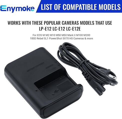 شاحن بطارية LC-E12 LP-E12 متوافق مع بطاريات Canon LP-E12 LC-E12E EOS M100 M200 100D M M2 M10 M50 M50 Mark II Rebel SL1 PowerShot SX70 HS in Kuwait