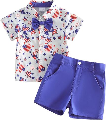 4Th of July Baby Boy Outfit Bow Tie Short Sleeve Toddler Shirts Pocket Shorts Summer Clothes Boys Suit in Saudi Arabia