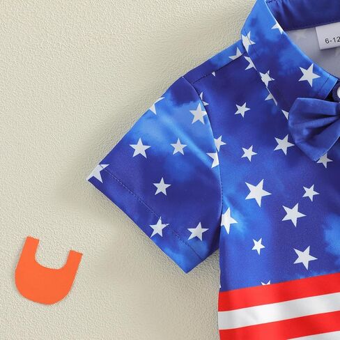 4Th of July Baby Boy Outfit Bow Tie Short Sleeve Toddler Shirts Pocket Shorts Summer Clothes Boys Suit in Saudi Arabia