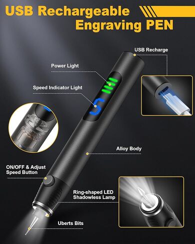 Electric Engraving Pen, Cordless Rechargeable Engraver with 5 Adjustable Speeds & 63PCS Engraving Bits, Handheld Etching Tool for Metal, Wood, Glass, DIY Craft & Personalized Gifts grey in Saudi Arabia