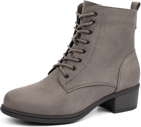 VJH confort Women's Fashion Ankle Boots Low Heels Chunky Lace-up Combat Bootie with Side Zipper in Saudi Arabia