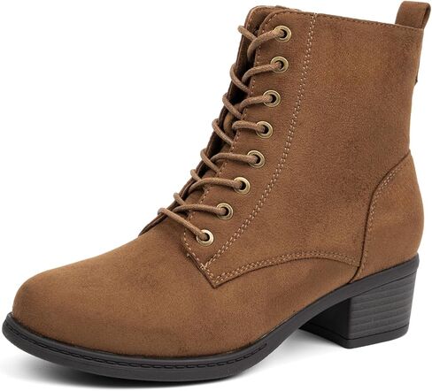 VJH confort Women's Fashion Ankle Boots Low Heels Chunky Lace-up Combat Bootie with Side Zipper in Saudi Arabia