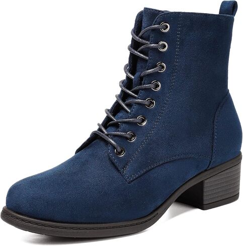 VJH confort Women's Fashion Ankle Boots Low Heels Chunky Lace-up Combat Bootie with Side Zipper in Saudi Arabia