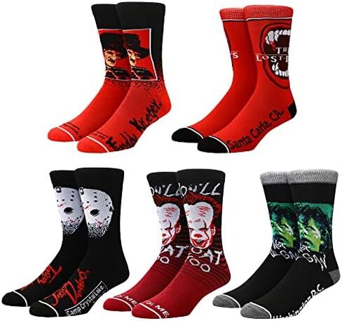 Warner Brothers Horror Movie Characters Men's 5-Pack Crew Socks in Saudi Arabia