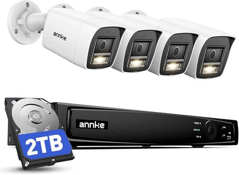 نظام كاميرا أمان ANNKE 4K PoE، 8CH H.265+ NVR مع اكتشاف الإنسان/المركبة بالذكاء الاصطناعي، كاميرات IP خارجية 4X 8 ميجابكسل، رؤية ليلية ملونة ذكية، IP67، ميكروفون مدمج، محرك أقراص ثابتة سعة 2 تيرابايت للمراقبة المنزلية على مدار 24 ساعة in Kuwait