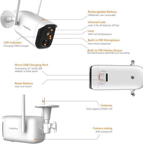 كاميرات المراقبة الشمسية LongPlus 2K 4MP اللاسلكية في الهواء الطلق، كاميرا VicoHome اللاسلكية لأمن المنزل، كاميرات WiFi تعمل بالبطارية مع كشف الحركة بالذكاء الاصطناعي، التحدث ثنائي الاتجاه، تخزين سحابي/SD in Kuwait