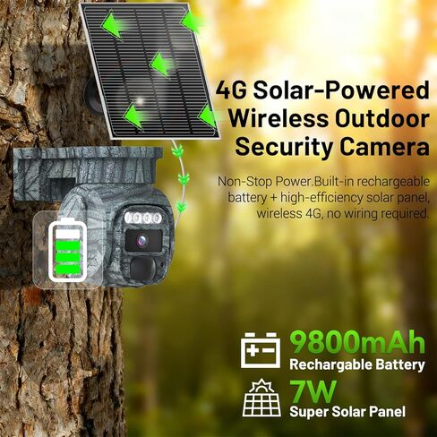 4G LTE Solar Cellular Security Camera Outdoor, Battery Power, No WiFi Wireless Camera with SIM Card Subscription Plan, 2 Way Talk, 355° View, 2K Vision, PIR Motion Sensor, Farm (Camouflage) in Saudi Arabia