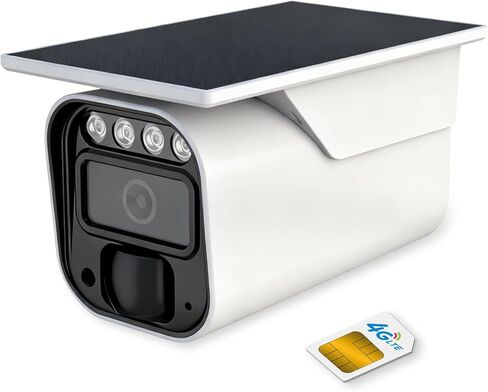 4G LTE Cellular Solar Security Camera Wireless Outdoor, No WiFi Solar Powered Camera, 2K Color Night Vision, PIR Motion Sensor, AI Motion Detection, 2 Way Audio, Built in SIM Card in Kuwait