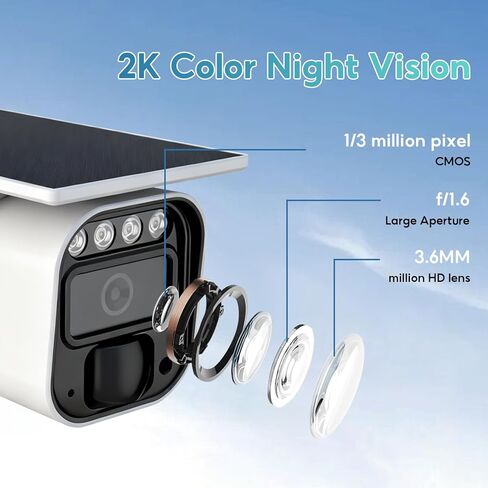 4G LTE Cellular Solar Security Camera Wireless Outdoor, No WiFi Solar Powered Camera, 2K Color Night Vision, PIR Motion Sensor, AI Motion Detection, 2 Way Audio, Built in SIM Card in Kuwait
