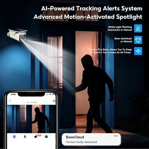 4G LTE Cellular Solar Security Camera Wireless Outdoor, No WiFi Solar Powered Camera, 2K Color Night Vision, PIR Motion Sensor, AI Motion Detection, 2 Way Audio, Built in SIM Card in Kuwait