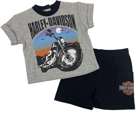 Harley-Davidson Baby Boys' 2-Piece Infant Knit Tee & Short Set, Black/Gray in Kuwait