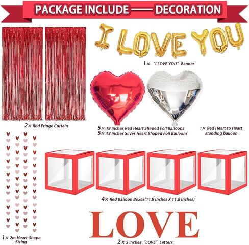 72 Pcs Valentines Day Decor Kit, Happy Anniversary Decorations - Balloon Set, 1000 Pcs Dark-Red Rose Petals, "I LOVE YOU" banner, Multi Decors For Romantic Decorations Special Night in Saudi Arabia