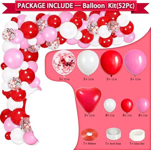 72 Pcs Valentines Day Decor Kit, Happy Anniversary Decorations - Balloon Set, 1000 Pcs Dark-Red Rose Petals, "I LOVE YOU" banner, Multi Decors For Romantic Decorations Special Night in Saudi Arabia