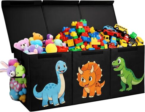 Extra Large Collapsible Toy Box Chest, Sturdy Dinosaur Toy Storage Organizer with Lids, 40"x16"x14", Toy Box for Boys Girls, Cute Kids Bin Baskets for Living Room, Playroom, Nursery, Bedroom, Black in Kuwait