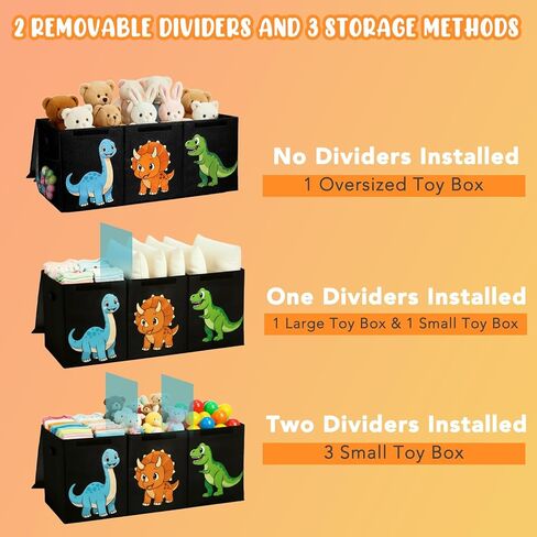 Extra Large Collapsible Toy Box Chest, Sturdy Dinosaur Toy Storage Organizer with Lids, 40"x16"x14", Toy Box for Boys Girls, Cute Kids Bin Baskets for Living Room, Playroom, Nursery, Bedroom, Black in Kuwait