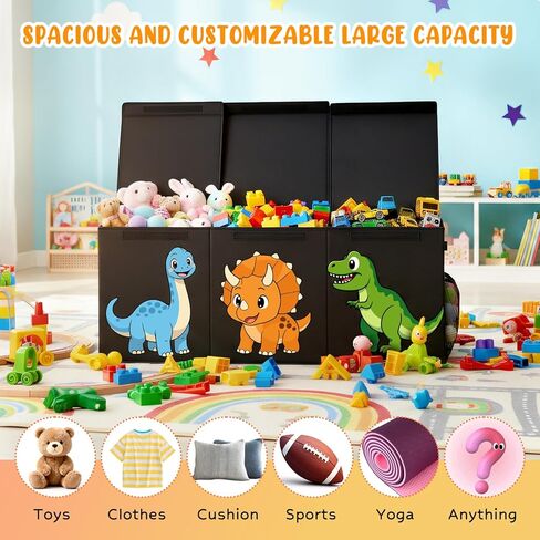 Extra Large Collapsible Toy Box Chest, Sturdy Dinosaur Toy Storage Organizer with Lids, 40"x16"x14", Toy Box for Boys Girls, Cute Kids Bin Baskets for Living Room, Playroom, Nursery, Bedroom, Black in Kuwait
