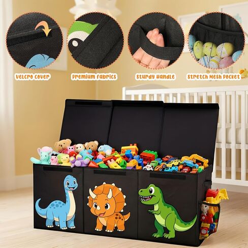 Extra Large Collapsible Toy Box Chest, Sturdy Dinosaur Toy Storage Organizer with Lids, 40"x16"x14", Toy Box for Boys Girls, Cute Kids Bin Baskets for Living Room, Playroom, Nursery, Bedroom, Black in Kuwait