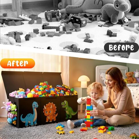 Extra Large Collapsible Toy Box Chest, Sturdy Dinosaur Toy Storage Organizer with Lids, 40"x16"x14", Toy Box for Boys Girls, Cute Kids Bin Baskets for Living Room, Playroom, Nursery, Bedroom, Black in Kuwait