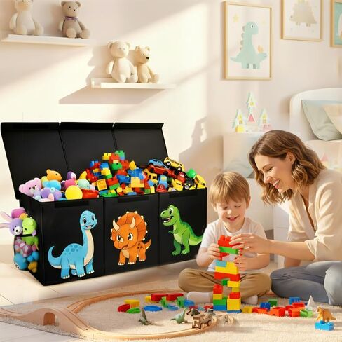 Extra Large Collapsible Toy Box Chest, Sturdy Dinosaur Toy Storage Organizer with Lids, 40"x16"x14", Toy Box for Boys Girls, Cute Kids Bin Baskets for Living Room, Playroom, Nursery, Bedroom, Black in Kuwait