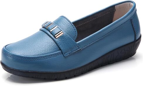 Sunporx Women Casual Wedge Leather Loafers Comfortable Lightweight Breathable Slip on Penny Classic Dress Office Business Work Walking Moccasins Shoes in Kuwait
