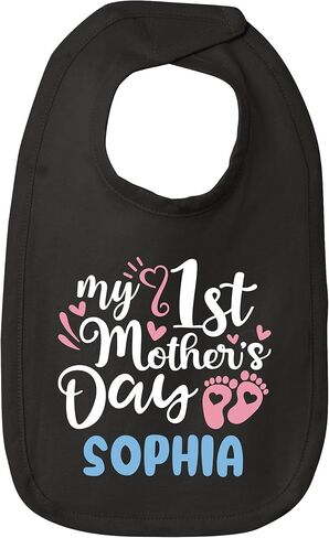 Personalized My 1st Mother’s Day Baby Bib – Cute Footprint Design, Custom Name – Soft Cotton Jersey in Kuwait