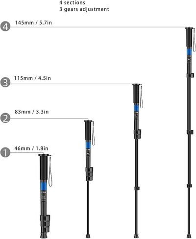 EBTOOLS Camera Monopod, Telescopic Aluminum Alloy Portable Monopod for DSLR Camera Photography Phone with Compact Size Easy Extension Locking System in Kuwait