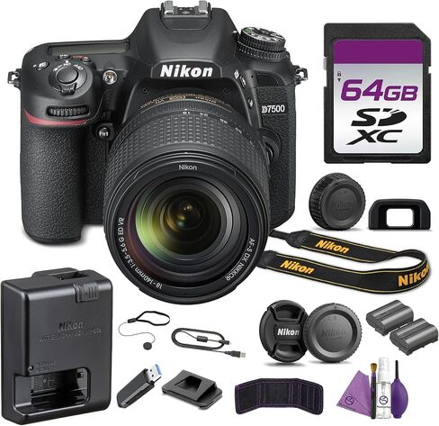 Nikon D7500 20.9MP DSLR Camera with 18-140mm VR Lens Bundle with Replacement Battery EN EL15C + Cleaning Kit + 64GB Memory Card in Kuwait