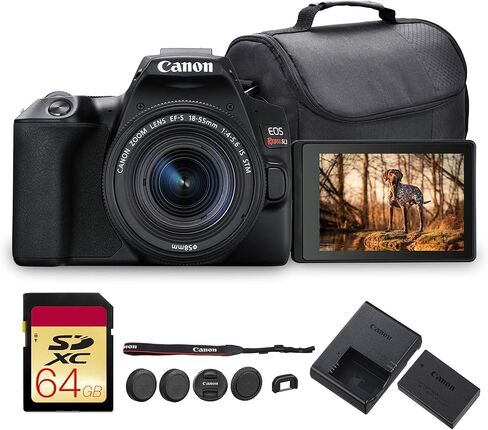 كاميرا Canon EOS Rebel SL3 DSLR مع عدسة 18-55 ملم (أسود) | مستشعر APS-C بدقة 24.1 ميجابكسل، بكسل مزدوج للتركيز البؤري التلقائي وفيديو بدقة 4K للمبتدئين والتصوير اليومي (3453C002) + بطاقة سعة 64 جيجابايت + حقيبة Canon in Kuwait