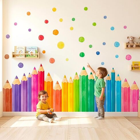 DECOWALL Extra Large Colored Pencil Wall Decals – Giant Rainbow Crayon Border Stickers for Classroom, Kids Bedroom, Nursery & Playroom Decor (SG4-2522) in Kuwait