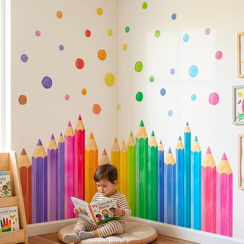 DECOWALL Extra Large Colored Pencil Wall Decals – Giant Rainbow Crayon Border Stickers for Classroom, Kids Bedroom, Nursery & Playroom Decor (SG4-2522) in Kuwait