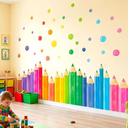 DECOWALL Extra Large Colored Pencil Wall Decals – Giant Rainbow Crayon Border Stickers for Classroom, Kids Bedroom, Nursery & Playroom Decor (SG4-2522) in Kuwait