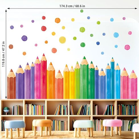 DECOWALL Extra Large Colored Pencil Wall Decals – Giant Rainbow Crayon Border Stickers for Classroom, Kids Bedroom, Nursery & Playroom Decor (SG4-2522) in Kuwait