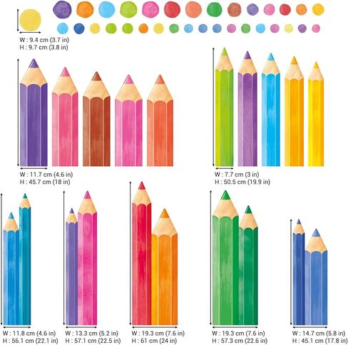 DECOWALL Extra Large Colored Pencil Wall Decals – Giant Rainbow Crayon Border Stickers for Classroom, Kids Bedroom, Nursery & Playroom Decor (SG4-2522) in Kuwait