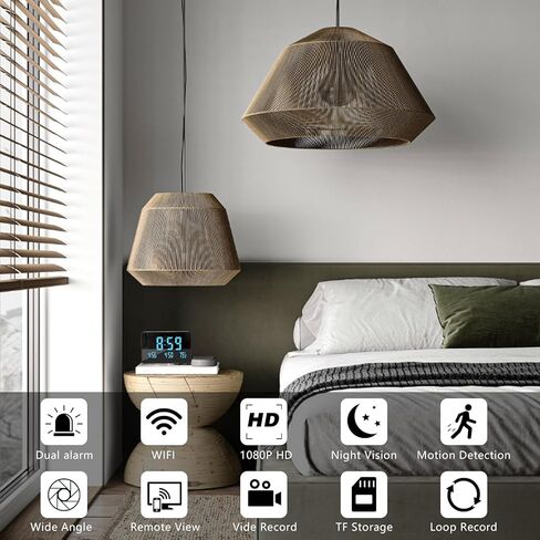 1080P WiFi Security Camera with Clock – Indoor Nanny Cam Featuring Motion Detection & Night Vision for Baby & Pet Monitoring in Kuwait