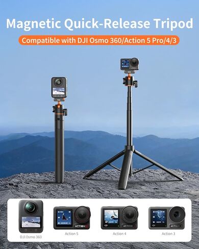 VRIG 55" Osmo Action 5Pro Selfie Stick Tripod, 2-in-1 Extendable Handle with Magnetic Quick Release & 360° Ball Head Compatible with DJI Osmo Action 5Pro/4/3,OSMO 360 for Vlog Video Recording in Kuwait