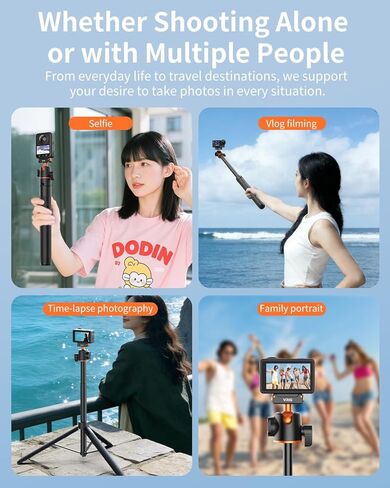 VRIG 55" Osmo Action 5Pro Selfie Stick Tripod, 2-in-1 Extendable Handle with Magnetic Quick Release & 360° Ball Head Compatible with DJI Osmo Action 5Pro/4/3,OSMO 360 for Vlog Video Recording in Kuwait