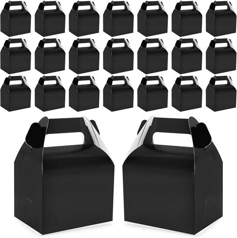Hxezoc 24 Pieces Black Party Favor Boxes Gable Candy Treat Box Folding Paper Gift Box with Handles for Baby Showers Birthday Party Wedding Decoration Supplies in Saudi Arabia