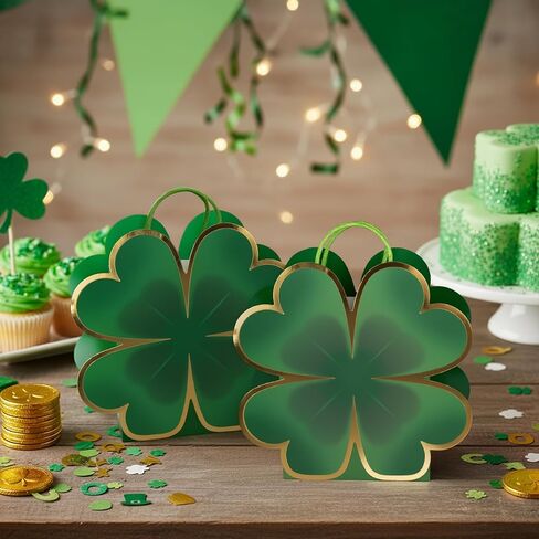 Cheerland St Partick Day Gift Bag Lucky Clover Shamrock Green Leaf Shaped Treat Bags Paper Goodie for Birthday Decoration Baby Shower Classroom Irish Holiday Saint Patricks Party Favor Supplies 8pcs in Saudi Arabia