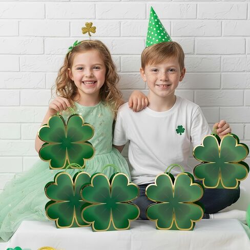 Cheerland St Partick Day Gift Bag Lucky Clover Shamrock Green Leaf Shaped Treat Bags Paper Goodie for Birthday Decoration Baby Shower Classroom Irish Holiday Saint Patricks Party Favor Supplies 8pcs in Saudi Arabia