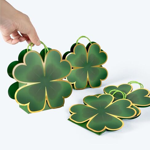 Cheerland St Partick Day Gift Bag Lucky Clover Shamrock Green Leaf Shaped Treat Bags Paper Goodie for Birthday Decoration Baby Shower Classroom Irish Holiday Saint Patricks Party Favor Supplies 8pcs in Saudi Arabia